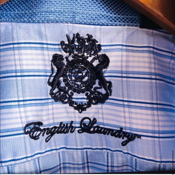 Men's English Laundry Blue & White Plaid Button Down Shirt - Picture 4 of 9